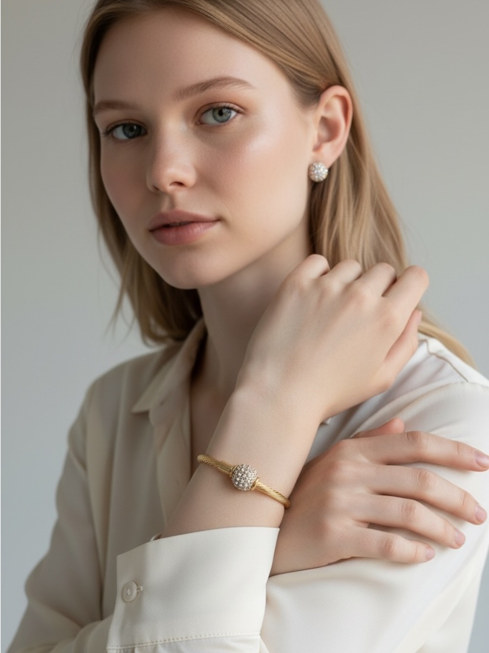 10/8 Elegant Gold-Tone Pave Sphere Bracelet - Women Jewelry